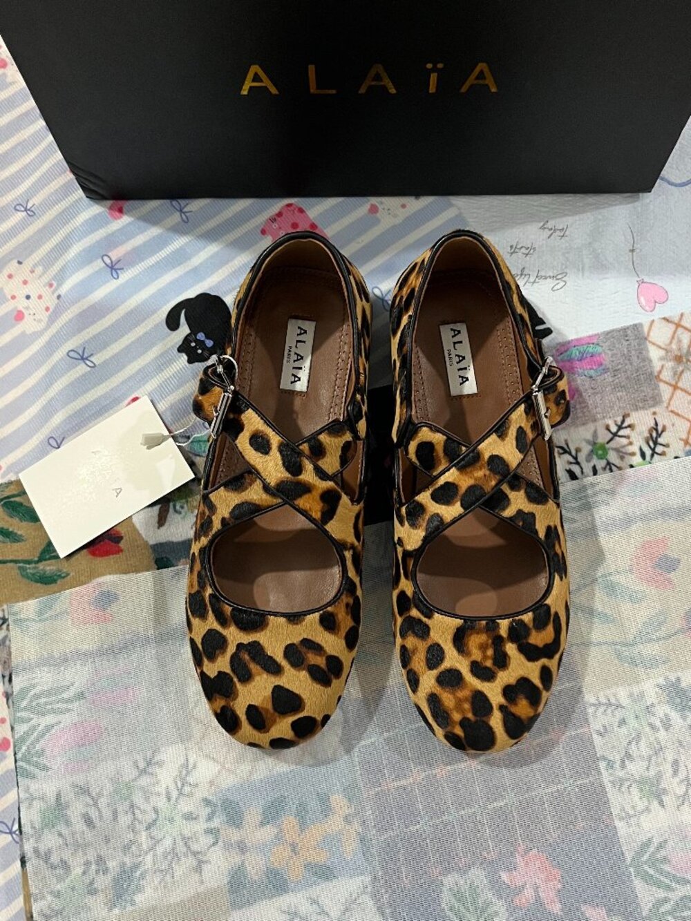 Alaïa Leopard-Print Crisscross-Strap Ballet Mary Janes